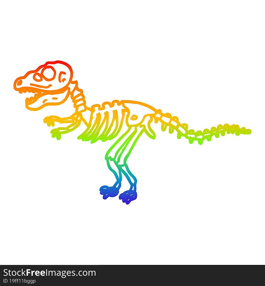 Rainbow Gradient Line Drawing Cartoon Dinosaur Bones