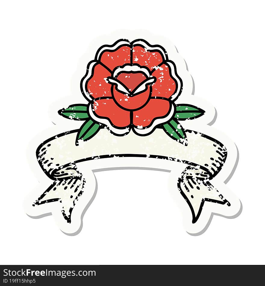 grunge sticker with banner of a flower