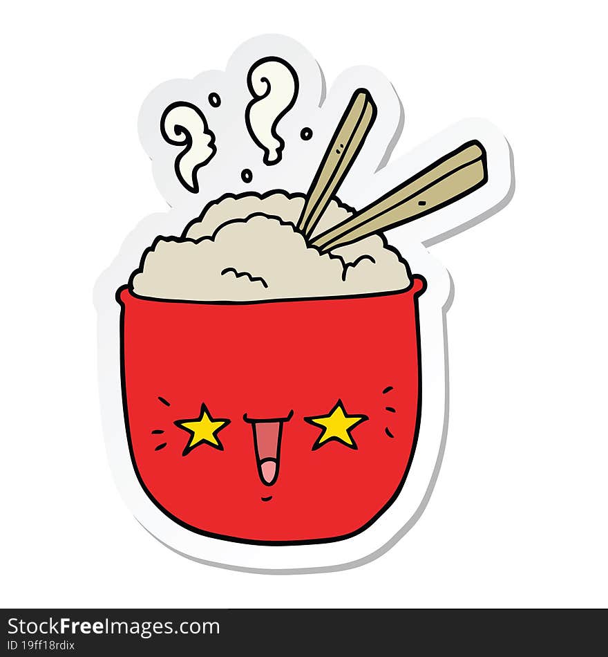 sticker of a cartoon rice bowl with face