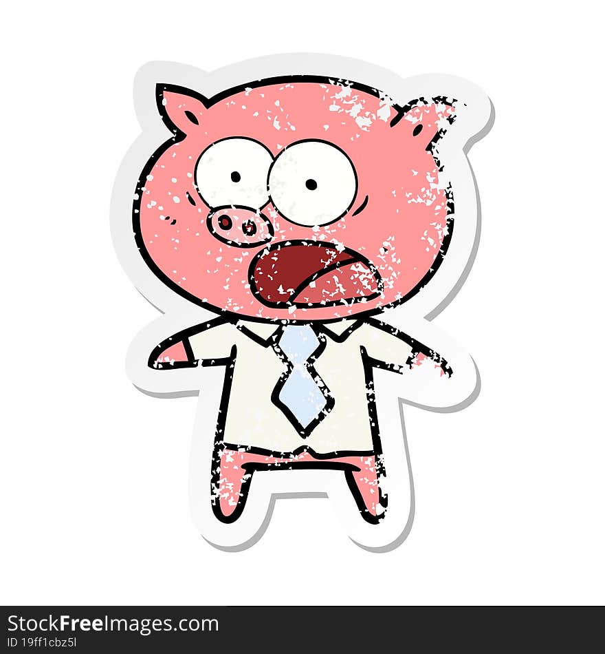 distressed sticker of a cartoon pig shouting