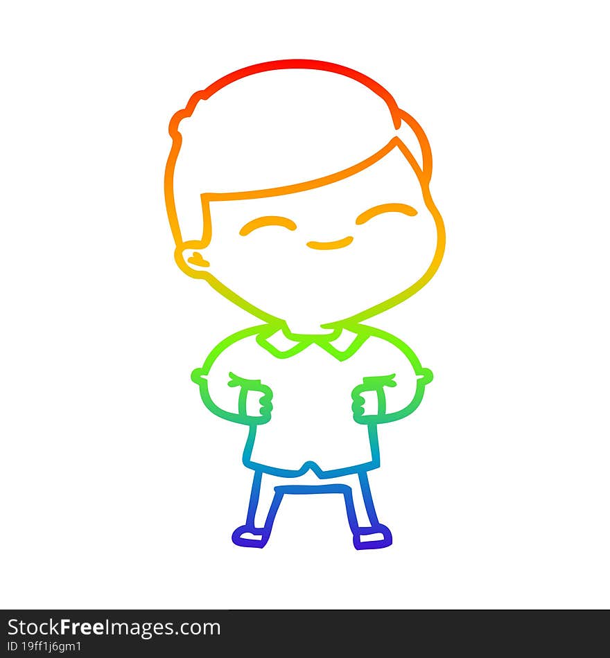 Rainbow Gradient Line Drawing Cartoon Smiling Boy