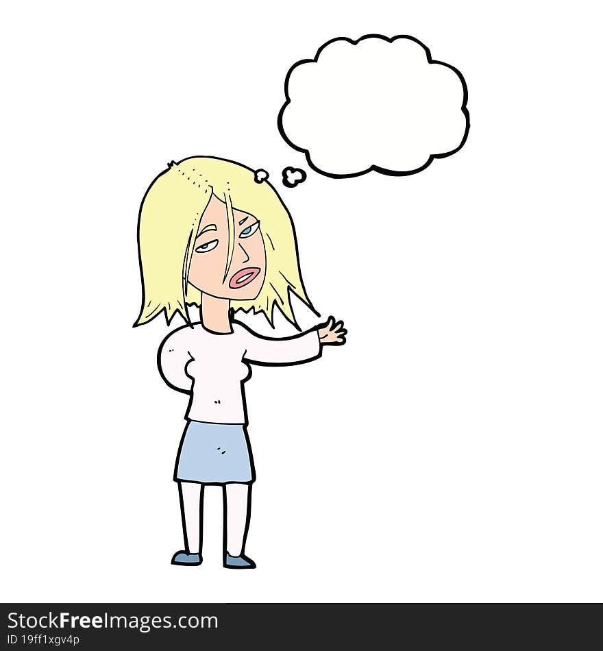 cartoon unhappy woman with thought bubble