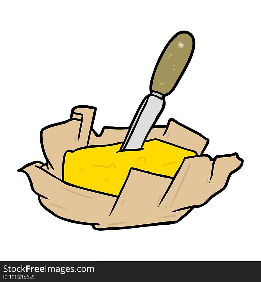 cartoon traditional pat of butter with knife. cartoon traditional pat of butter with knife