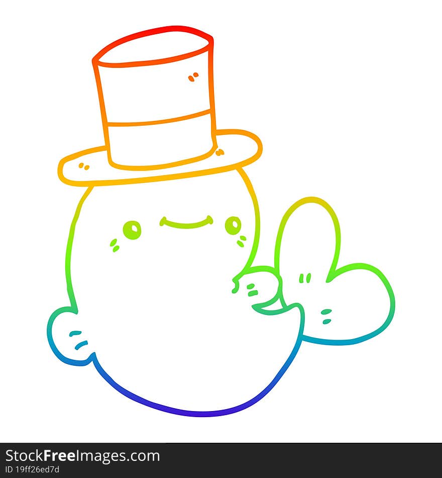 rainbow gradient line drawing cute cartoon whale wearing top hat