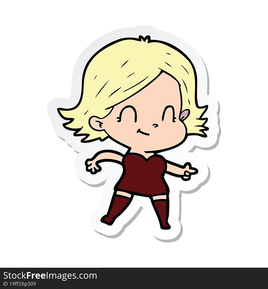 sticker of a cartoon friendly girl