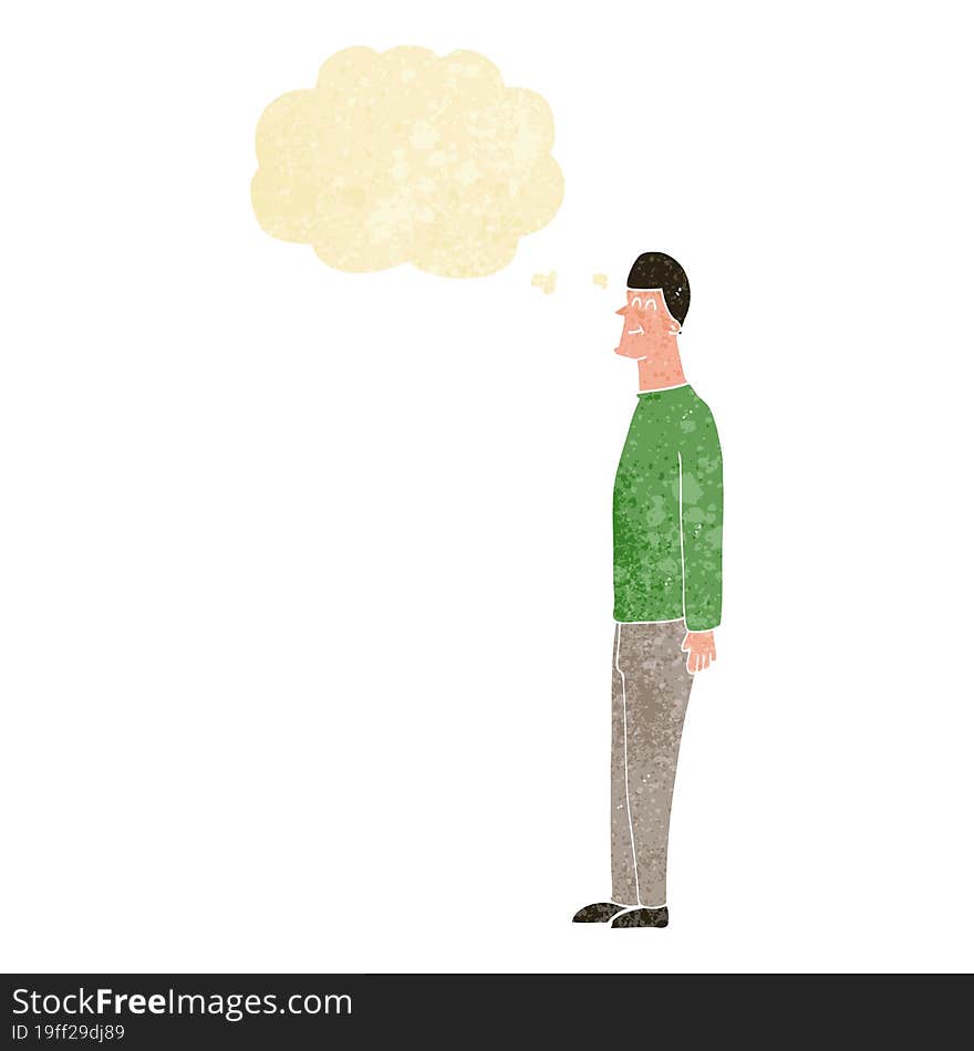 cartoon tall man with thought bubble