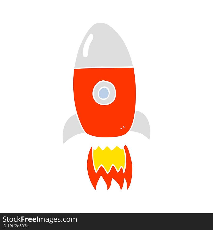 flat color illustration of a cartoon flying rocket