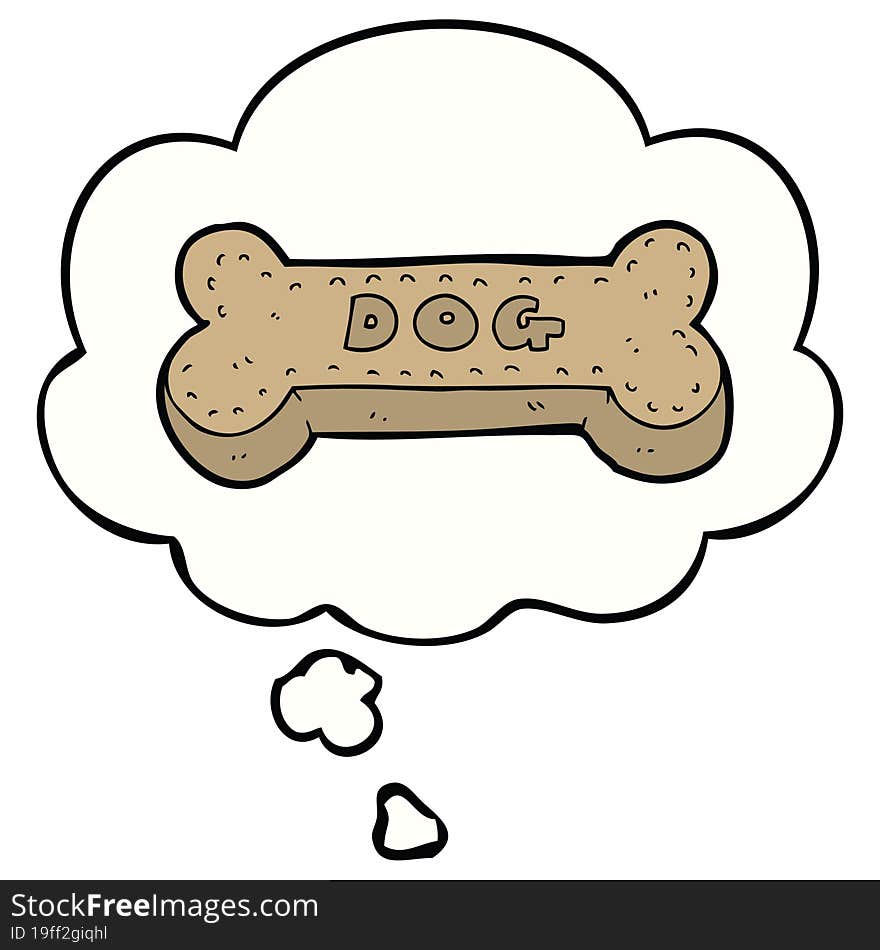 cartoon dog biscuit with thought bubble. cartoon dog biscuit with thought bubble