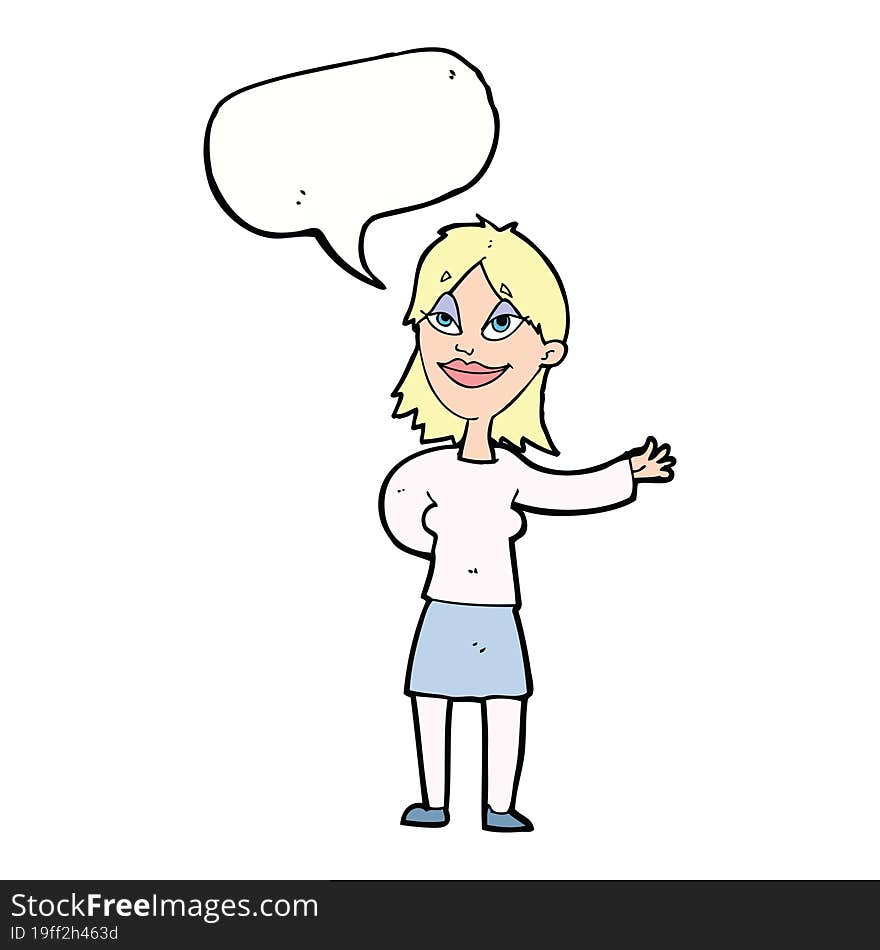 cartoon woman gesturing to show something with speech bubble