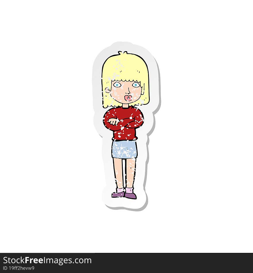 retro distressed sticker of a cartoon impatient woman