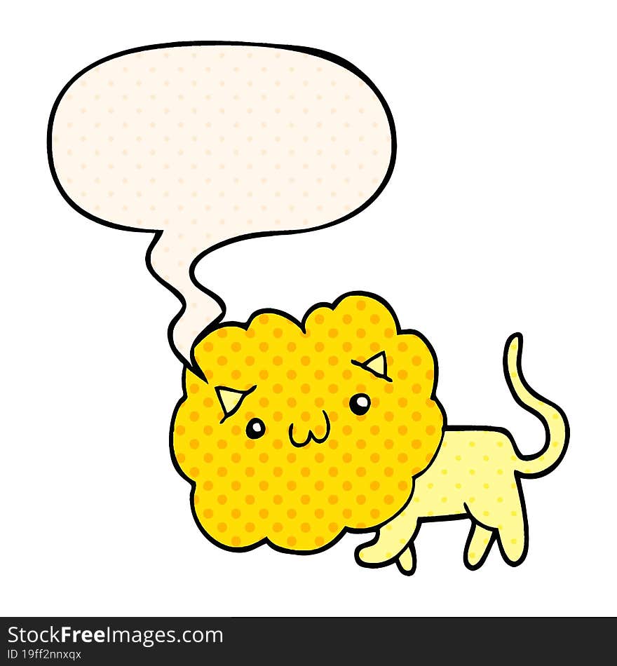 cartoon lion and speech bubble in comic book style