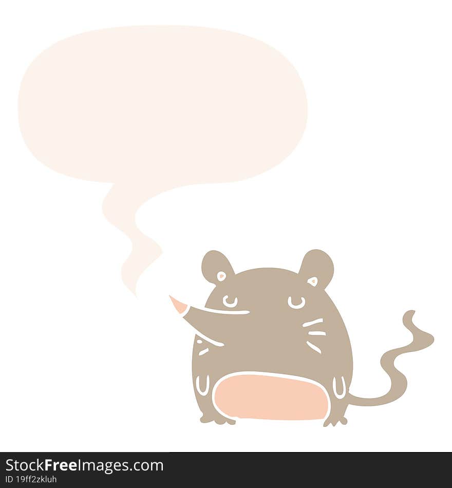 cartoon mouse and speech bubble in retro style