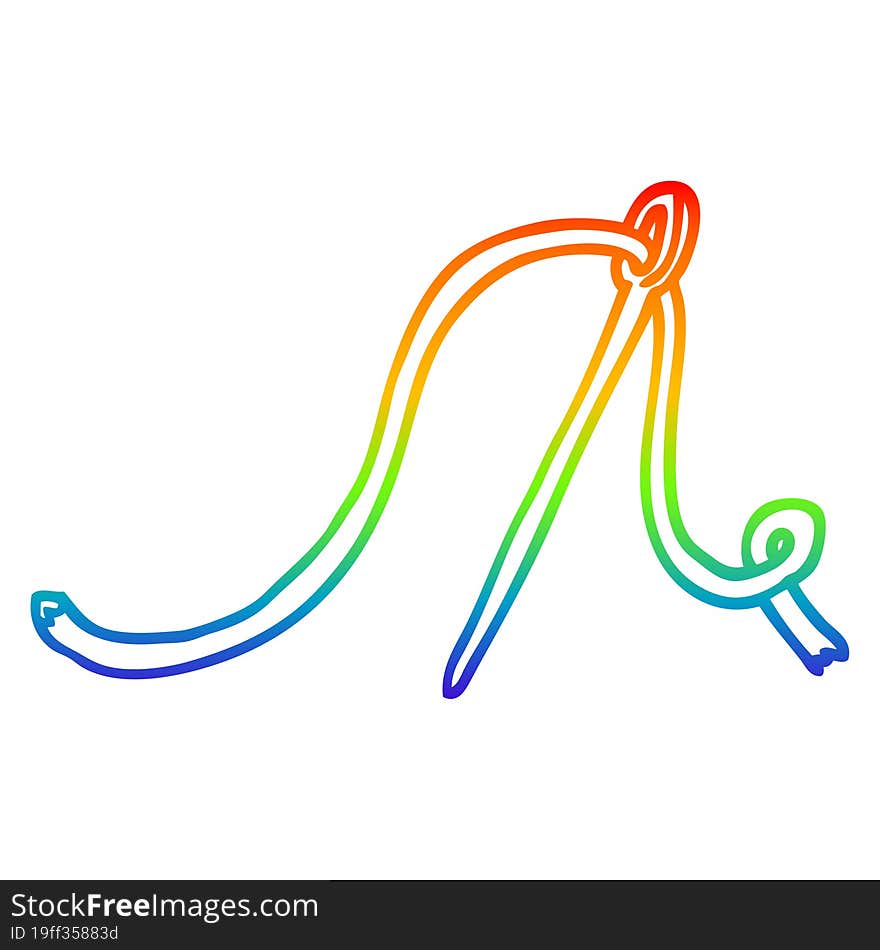 rainbow gradient line drawing of a cartoon needle and thread