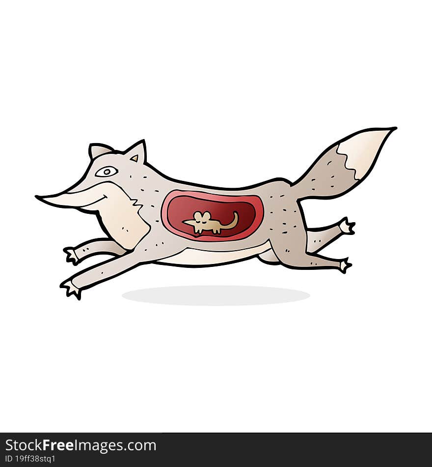 Cartoon Wolf With Mouse In Belly