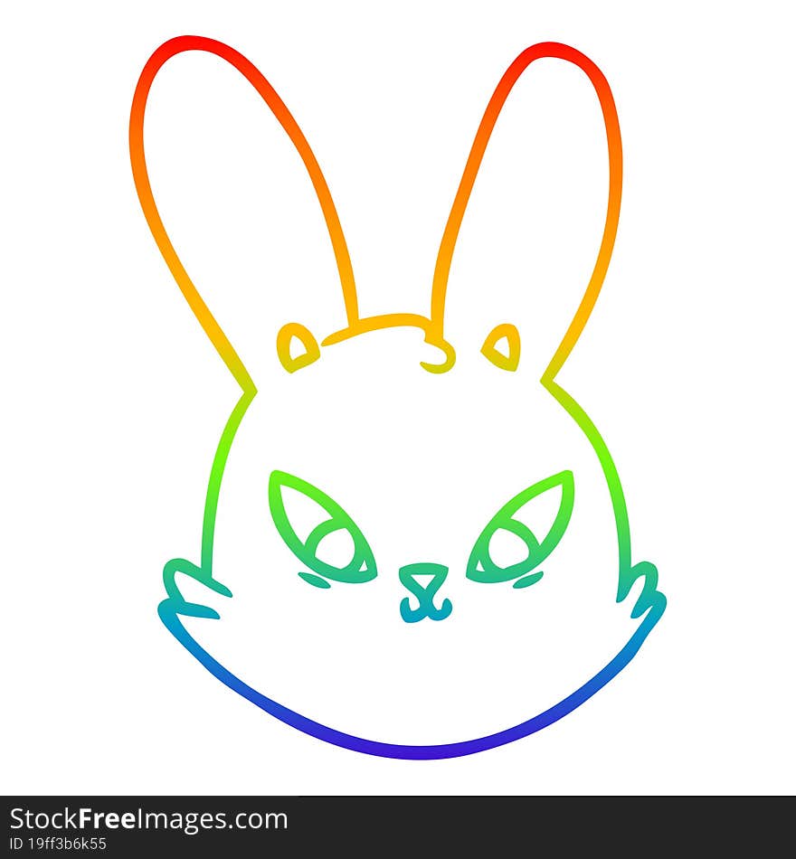 rainbow gradient line drawing of a cartoon bunny face