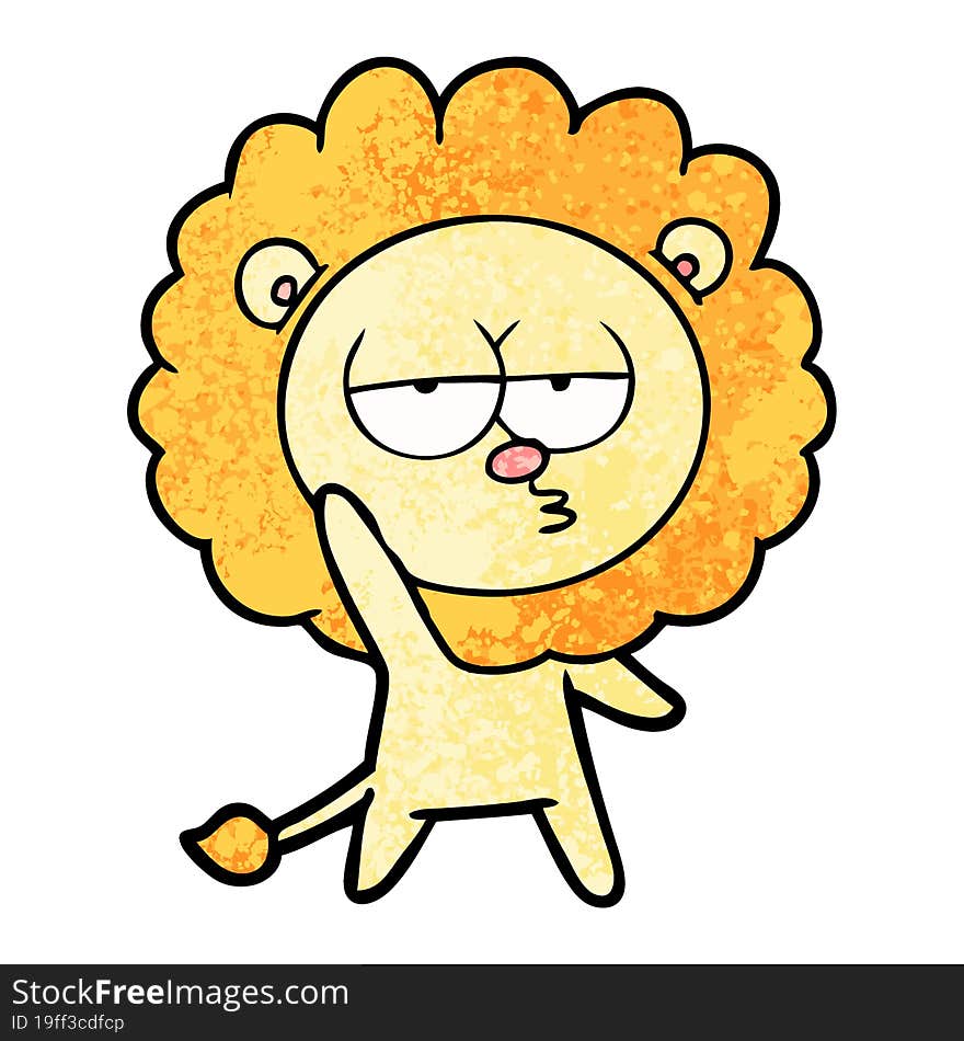 cartoon bored lion waving. cartoon bored lion waving