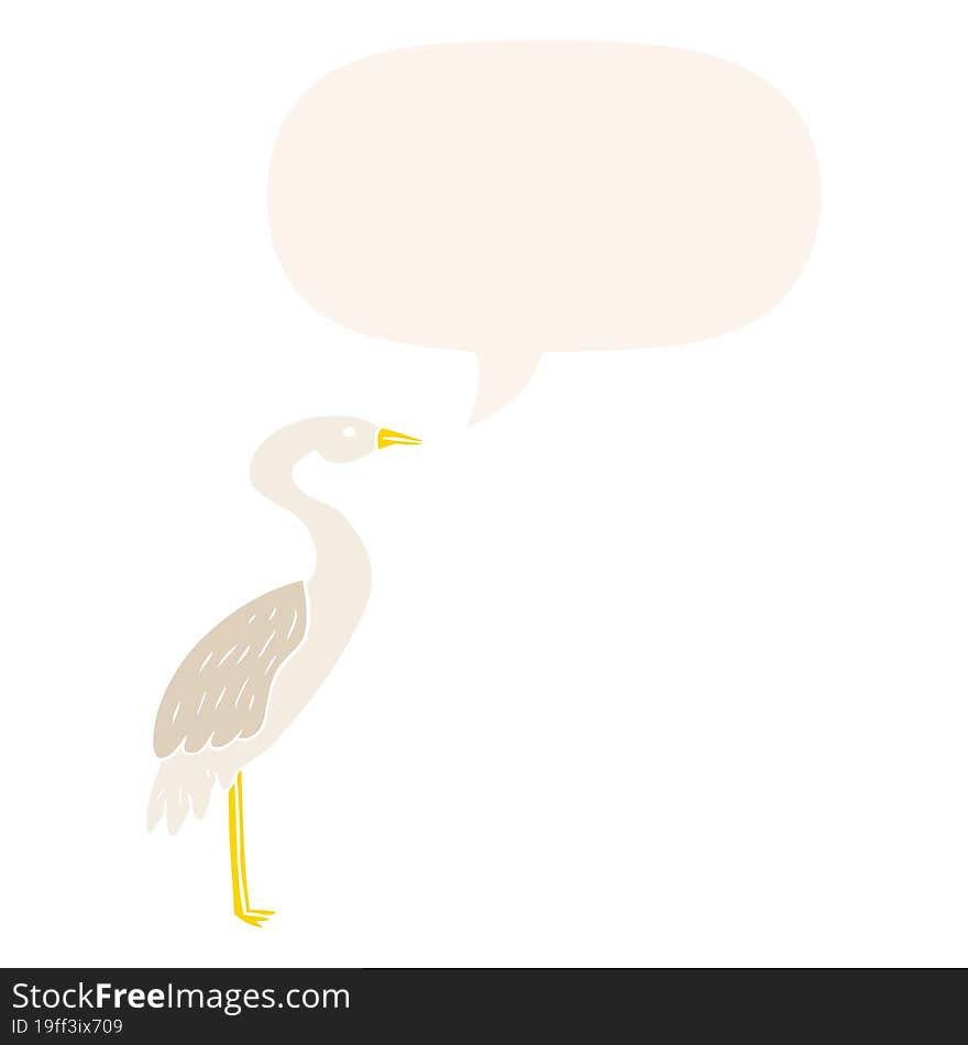 cartoon stork and speech bubble in retro style