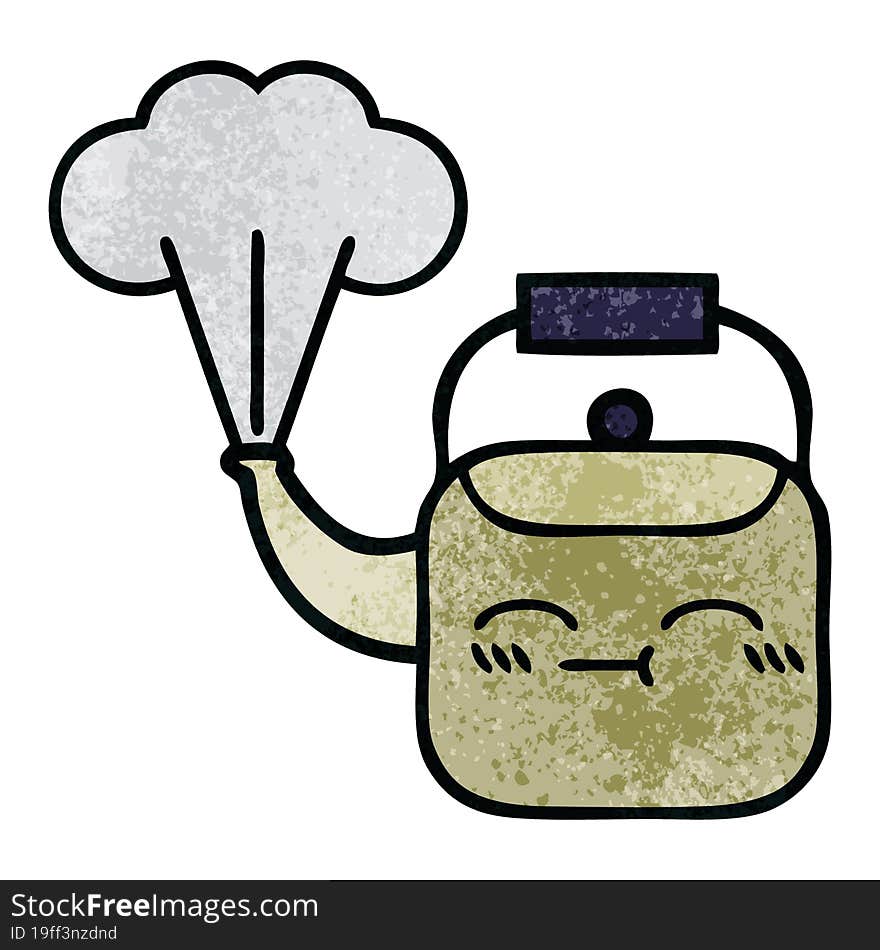 retro grunge texture cartoon of a steaming kettle