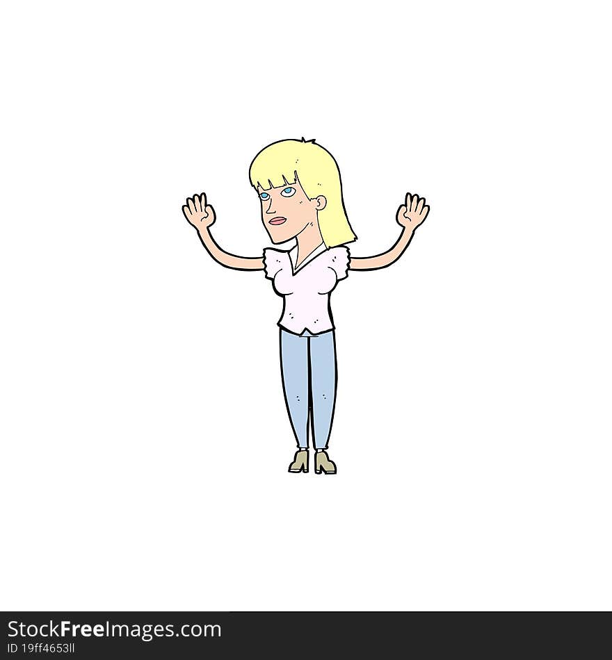 cartoon woman throwing hands in air