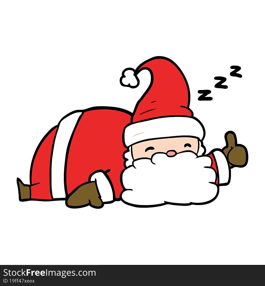 cartoon sleepy santa giving thumbs up symbol. cartoon sleepy santa giving thumbs up symbol