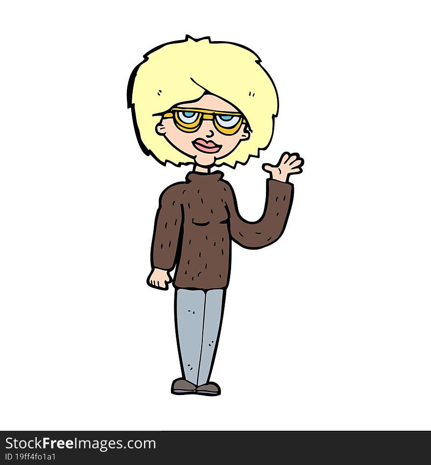 cartoon woman waving