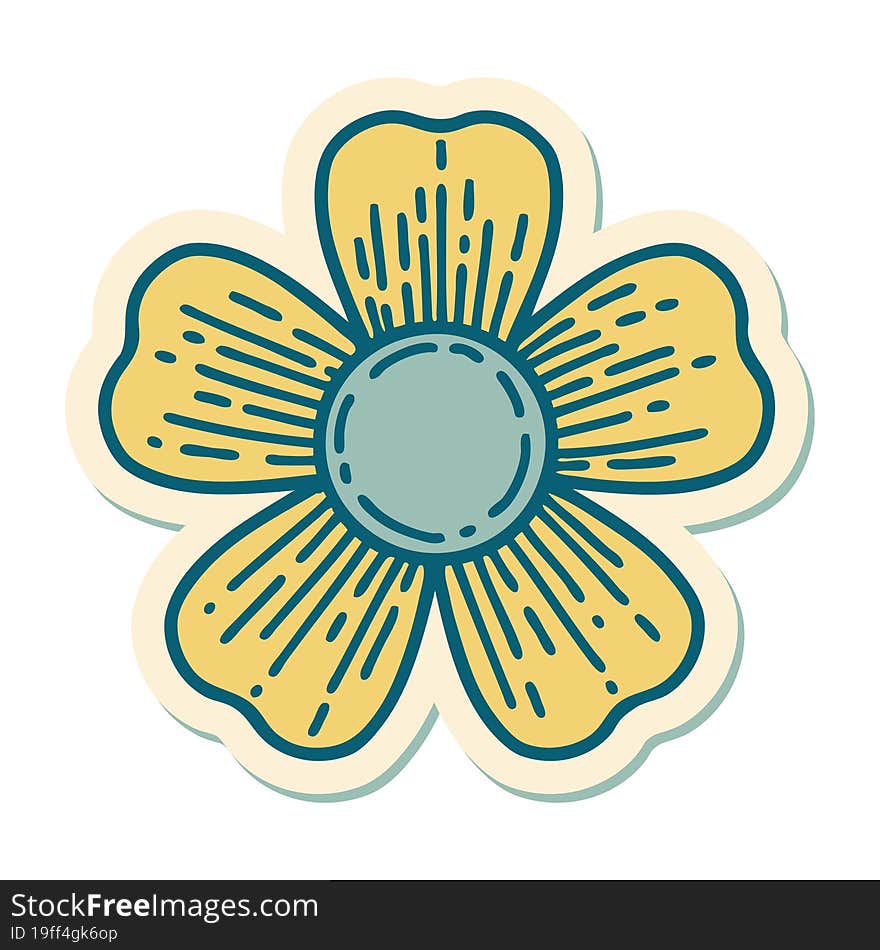 sticker of tattoo in traditional style of a flower. sticker of tattoo in traditional style of a flower