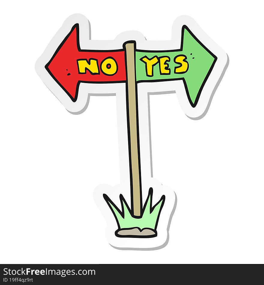 sticker of a cartoon yes and no sign