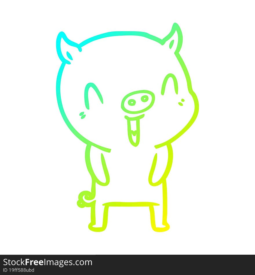 cold gradient line drawing of a happy cartoon pig