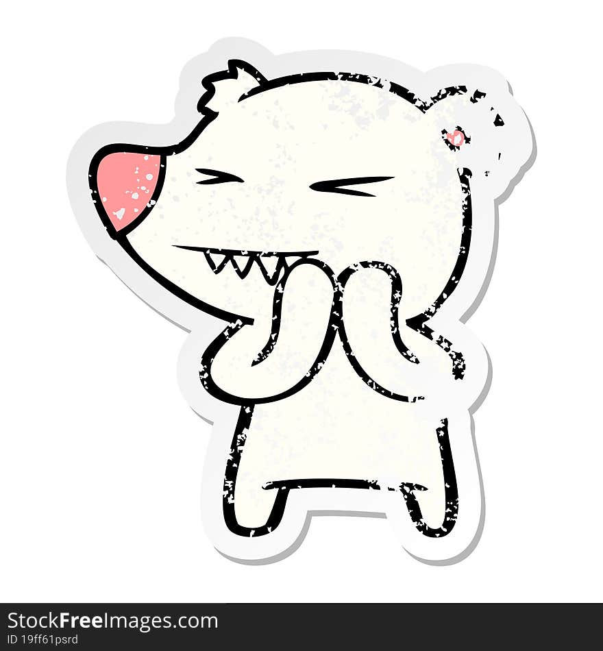 Distressed Sticker Of A Angry Polar Bear Cartoon