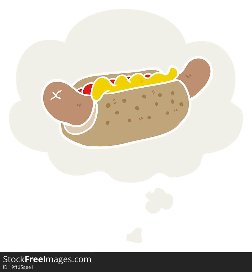 cartoon hot dog and thought bubble in retro style