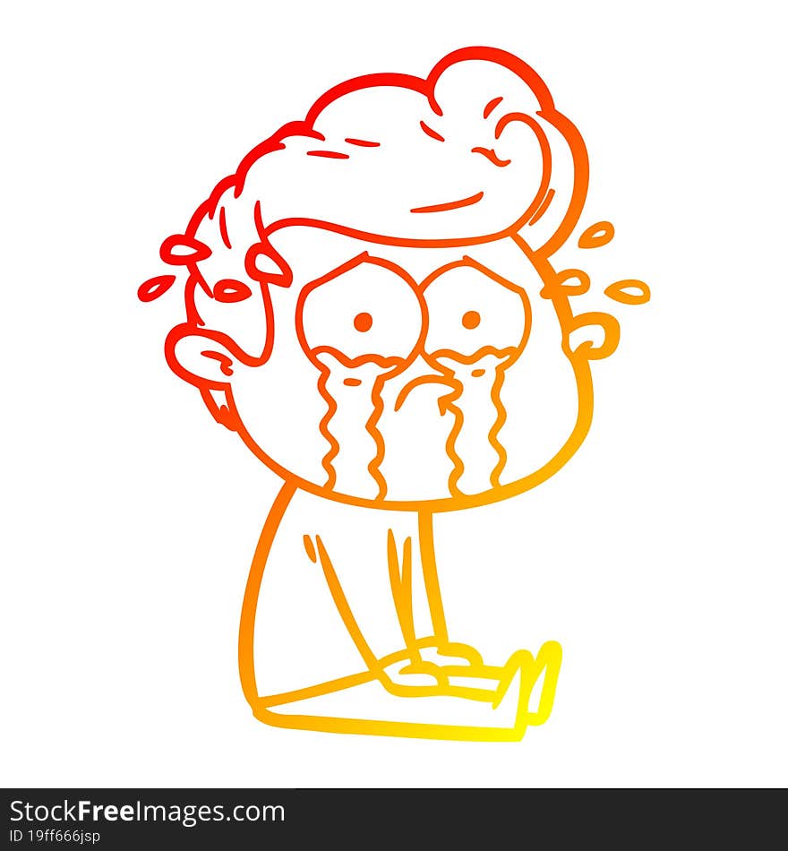 warm gradient line drawing of a cartoon crying man