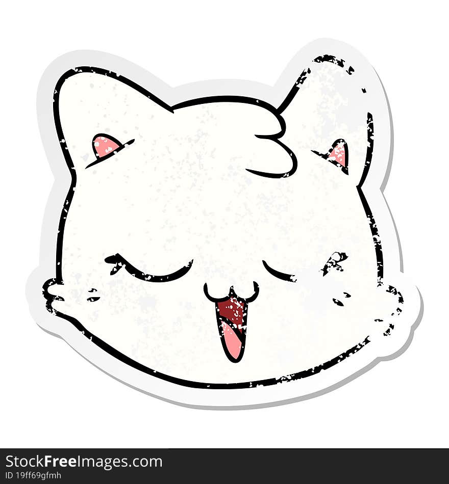 distressed sticker of a cartoon cat face