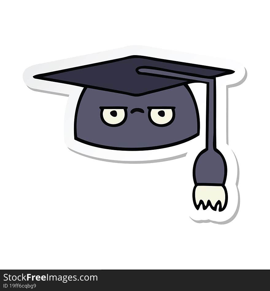 sticker of a cute cartoon graduation hat