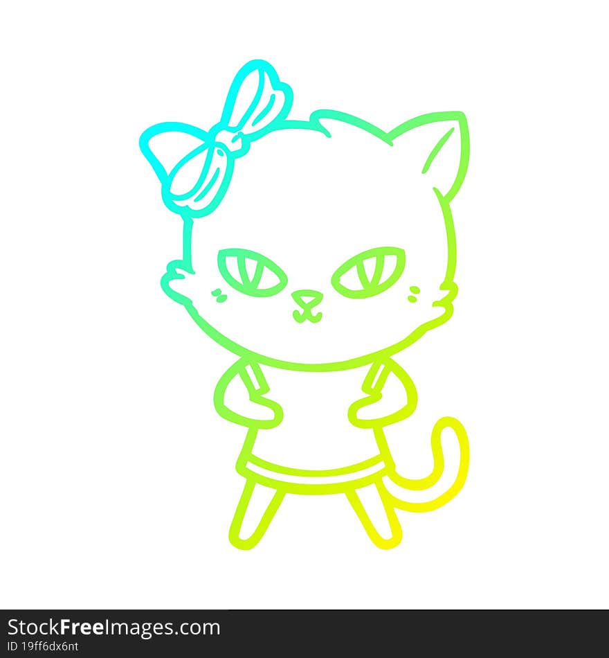 cold gradient line drawing of a cute cartoon cat