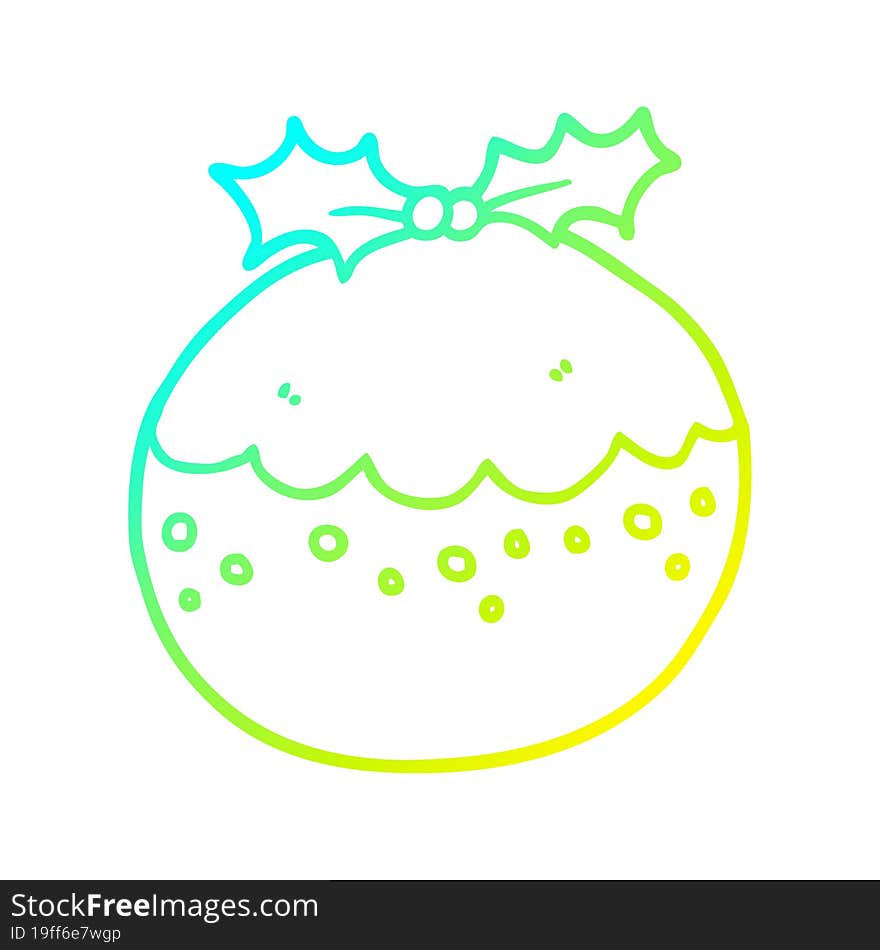 cold gradient line drawing cartoon christmas pudding