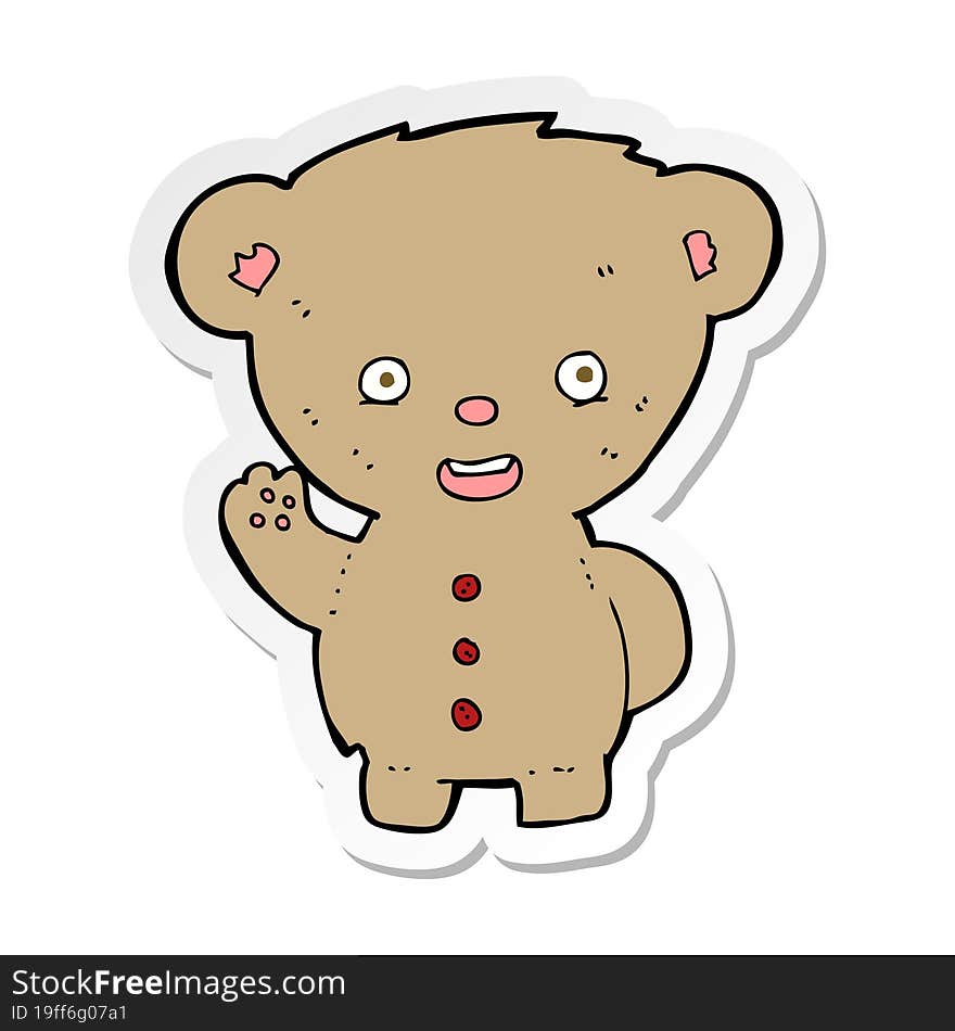 Sticker Of A Cartoon Teddy Bear Waving