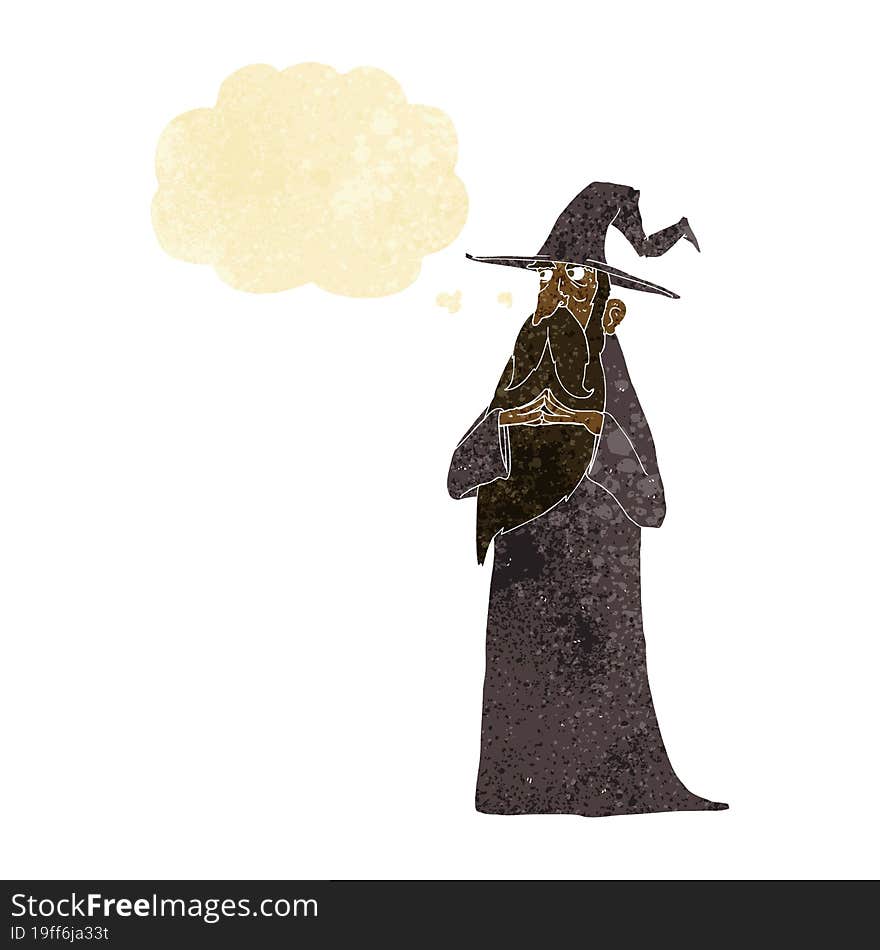 cartoon wizard with thought bubble