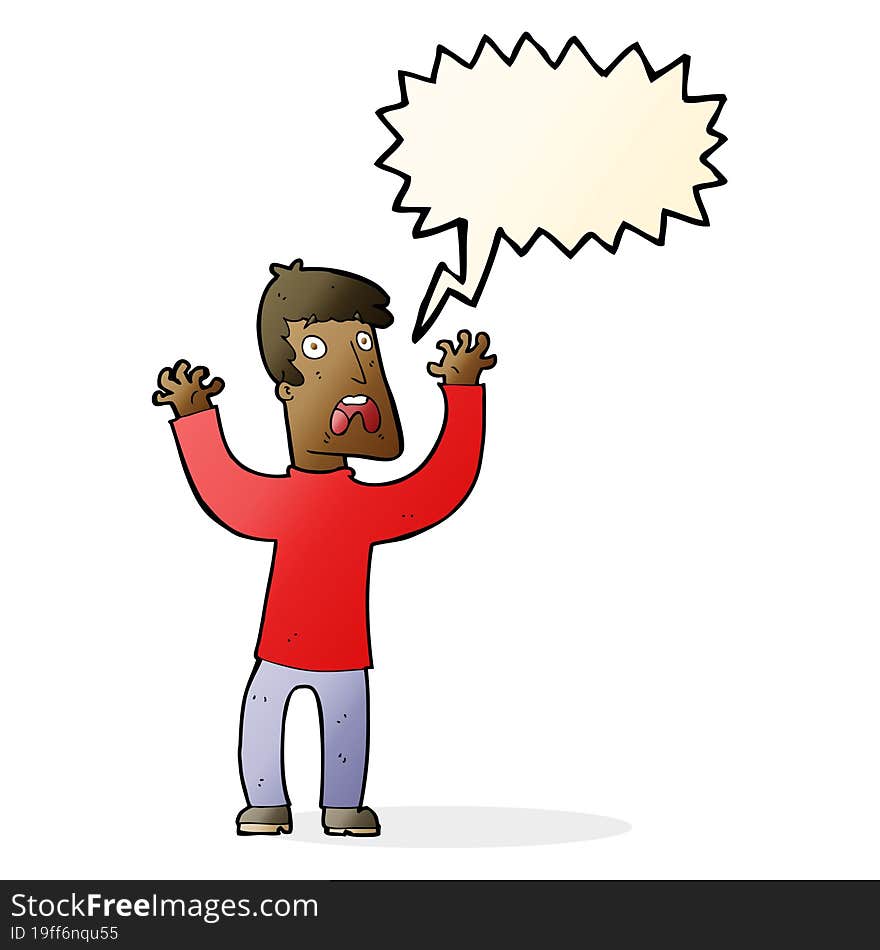 Cartoon Frightened Man With Speech Bubble