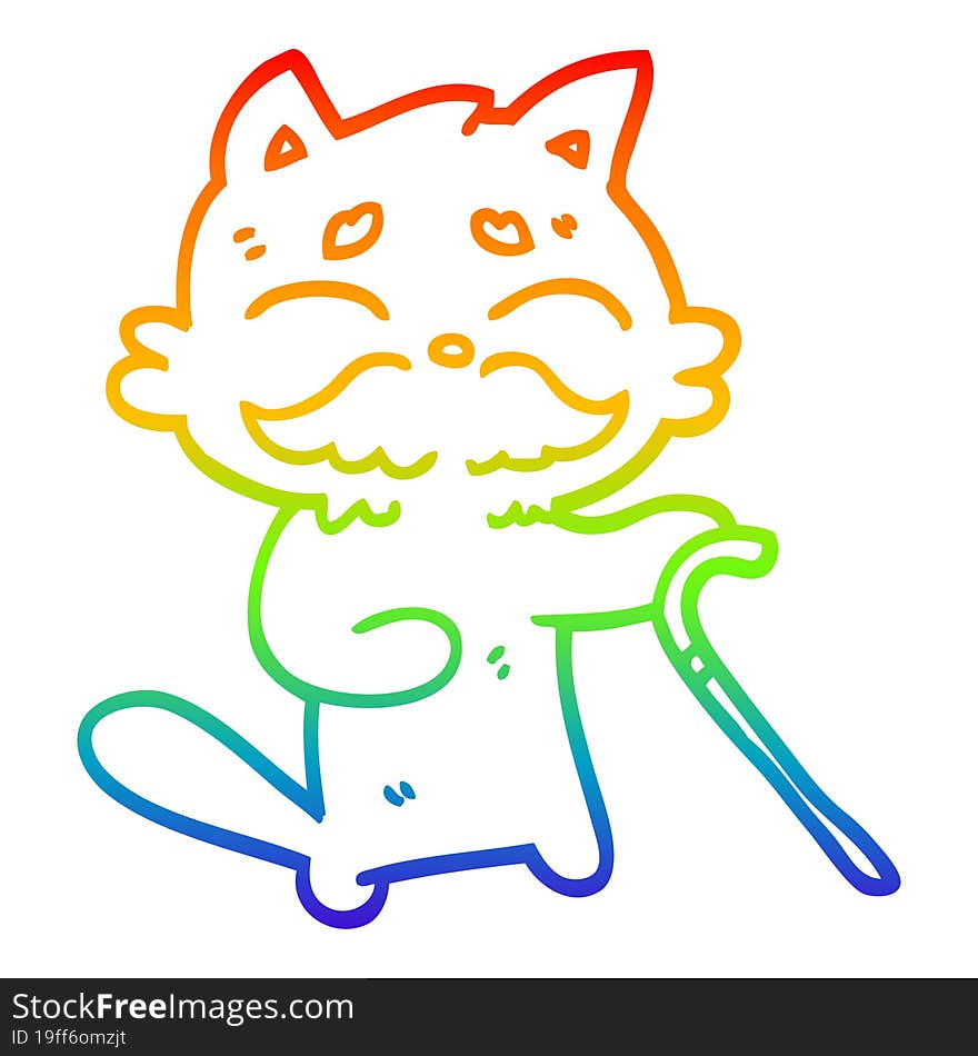 rainbow gradient line drawing cartoon old cat