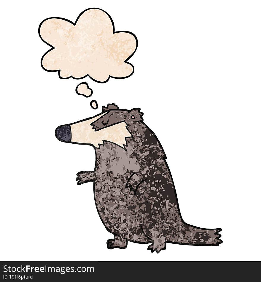 cartoon badger and thought bubble in grunge texture pattern style