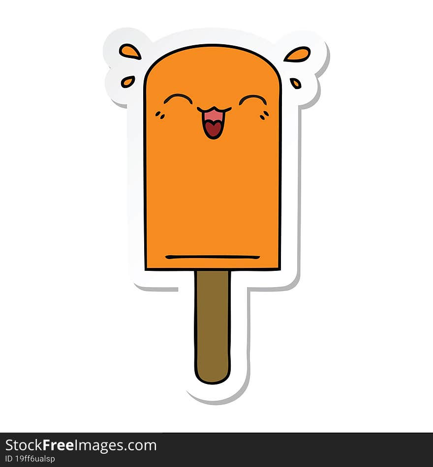 Sticker Of A Quirky Hand Drawn Cartoon Orange Ice Lolly