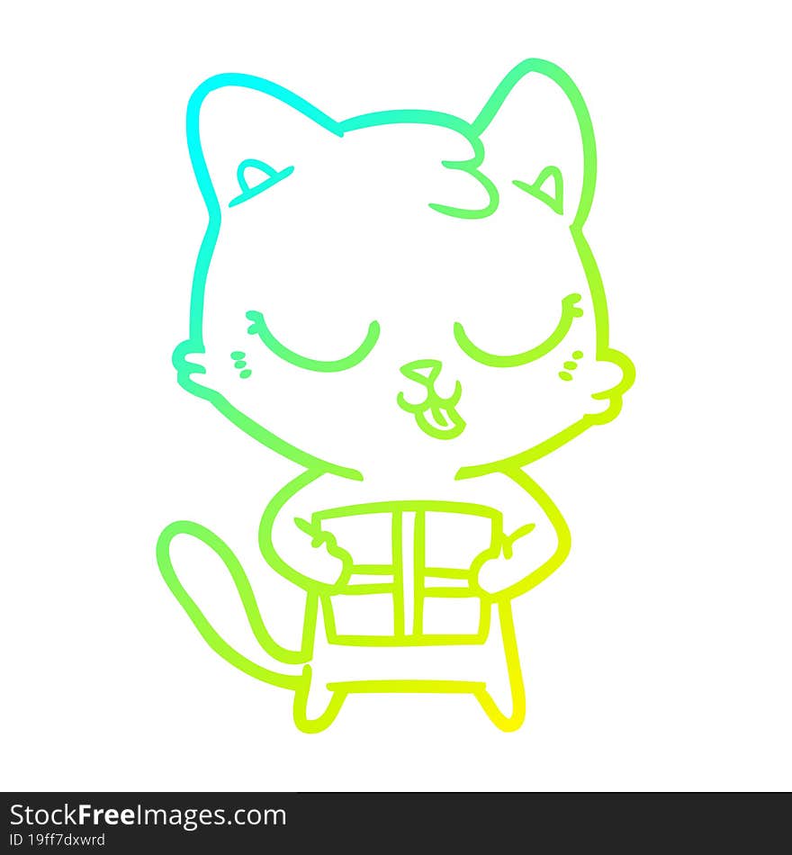 cold gradient line drawing of a cute cartoon cat