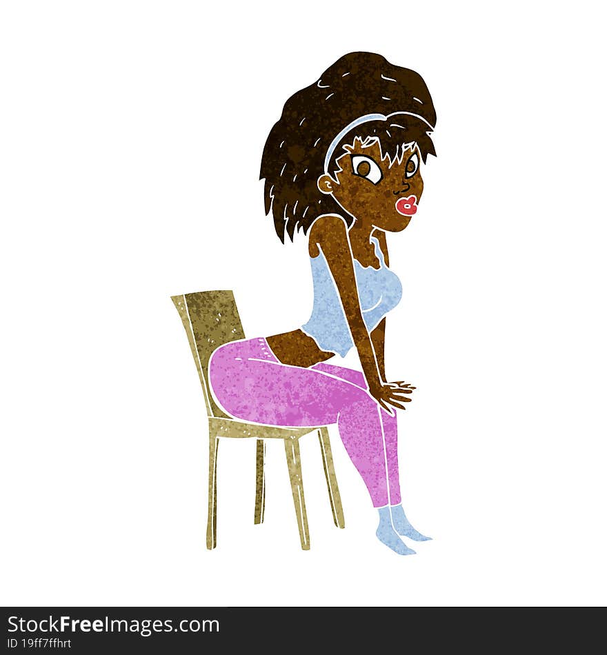 cartoon woman posing on chair