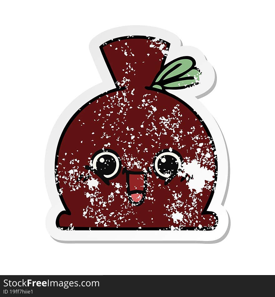 Distressed Sticker Of A Cute Cartoon Sack