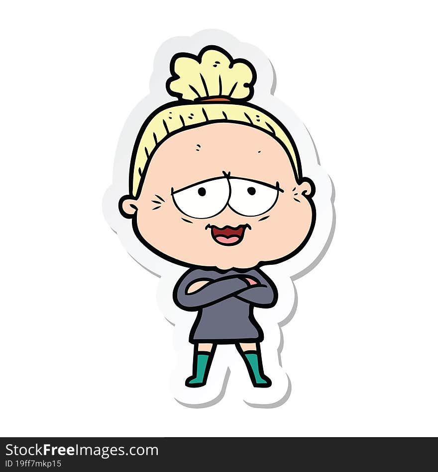 sticker of a cartoon happy old lady