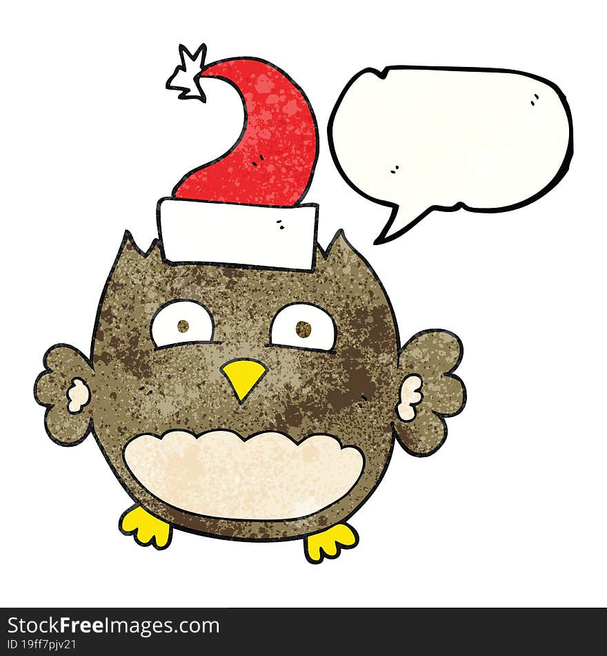 speech bubble textured cartoon owl wearing christmas hat