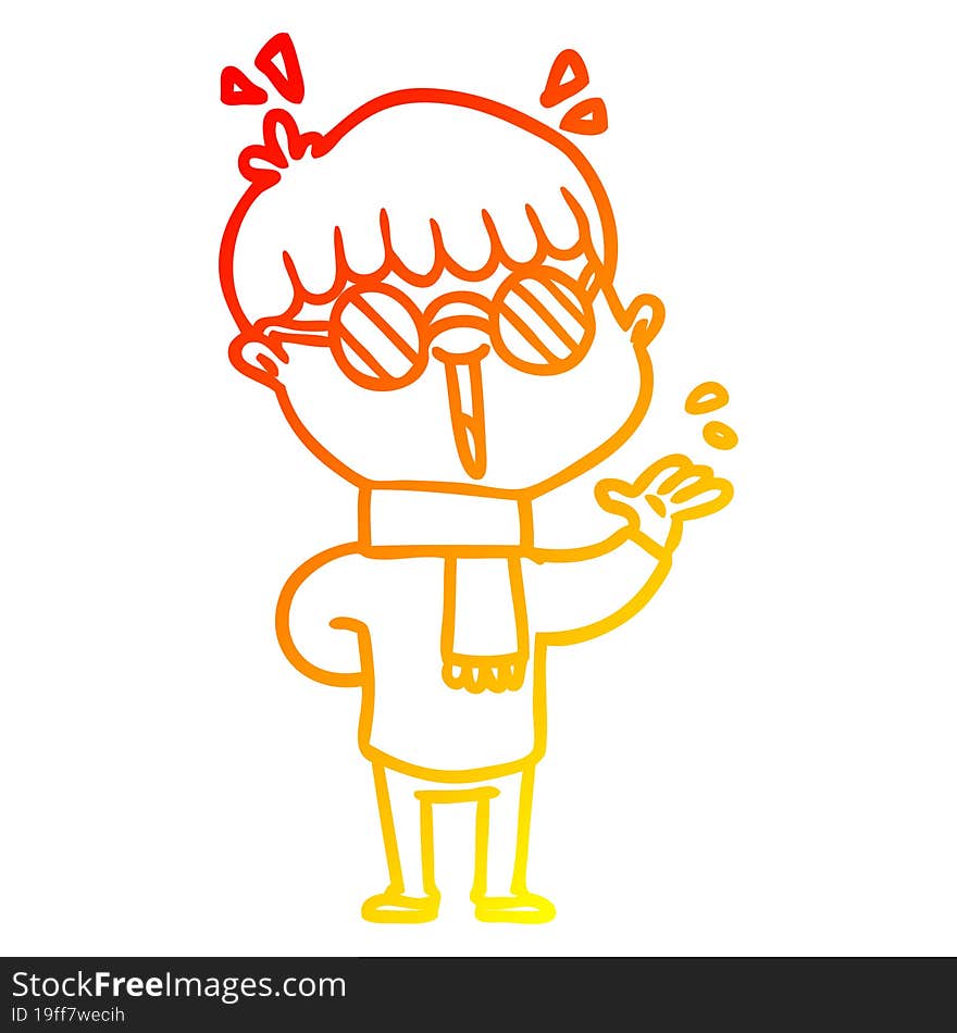 warm gradient line drawing of a cartoon boy wearing spectacles