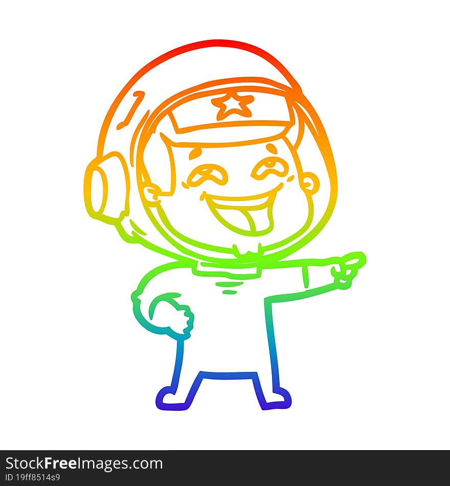 rainbow gradient line drawing of a cartoon laughing astronaut