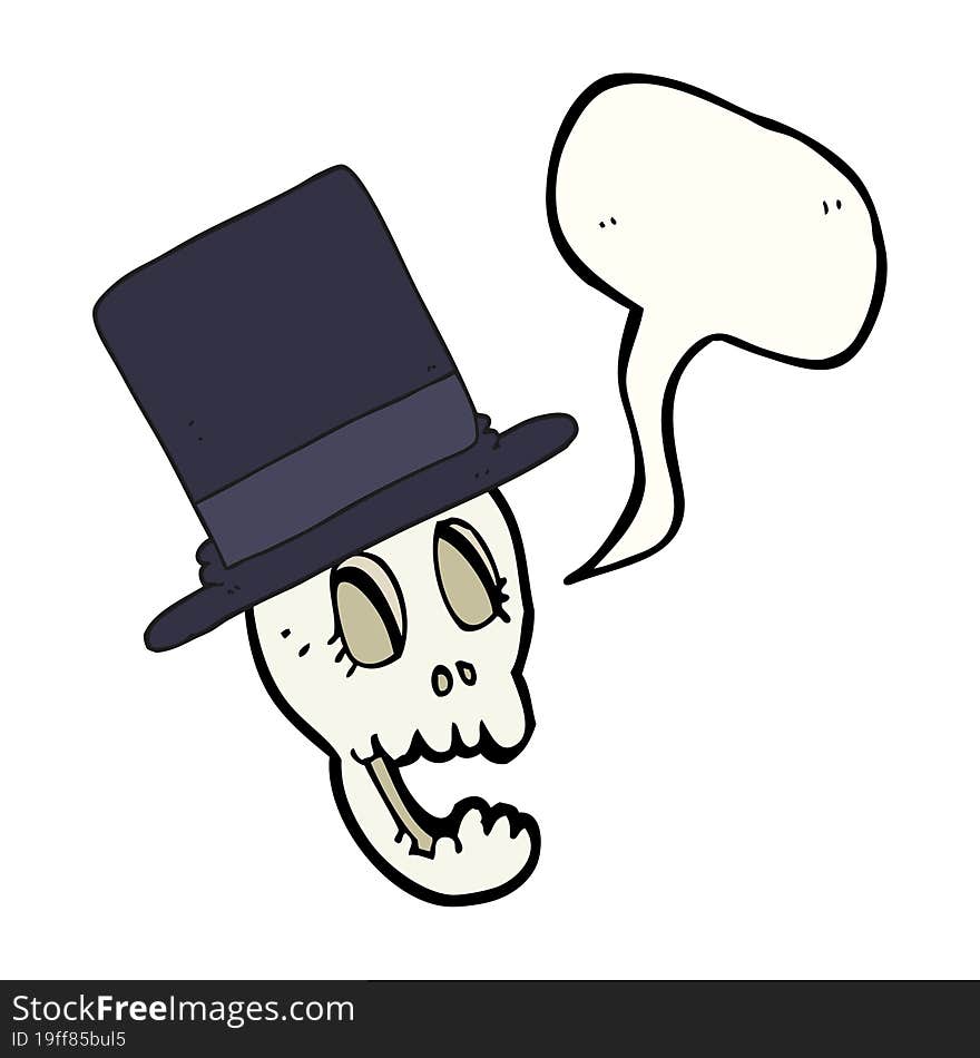 Speech Bubble Cartoon Skull Wearing Top Hat