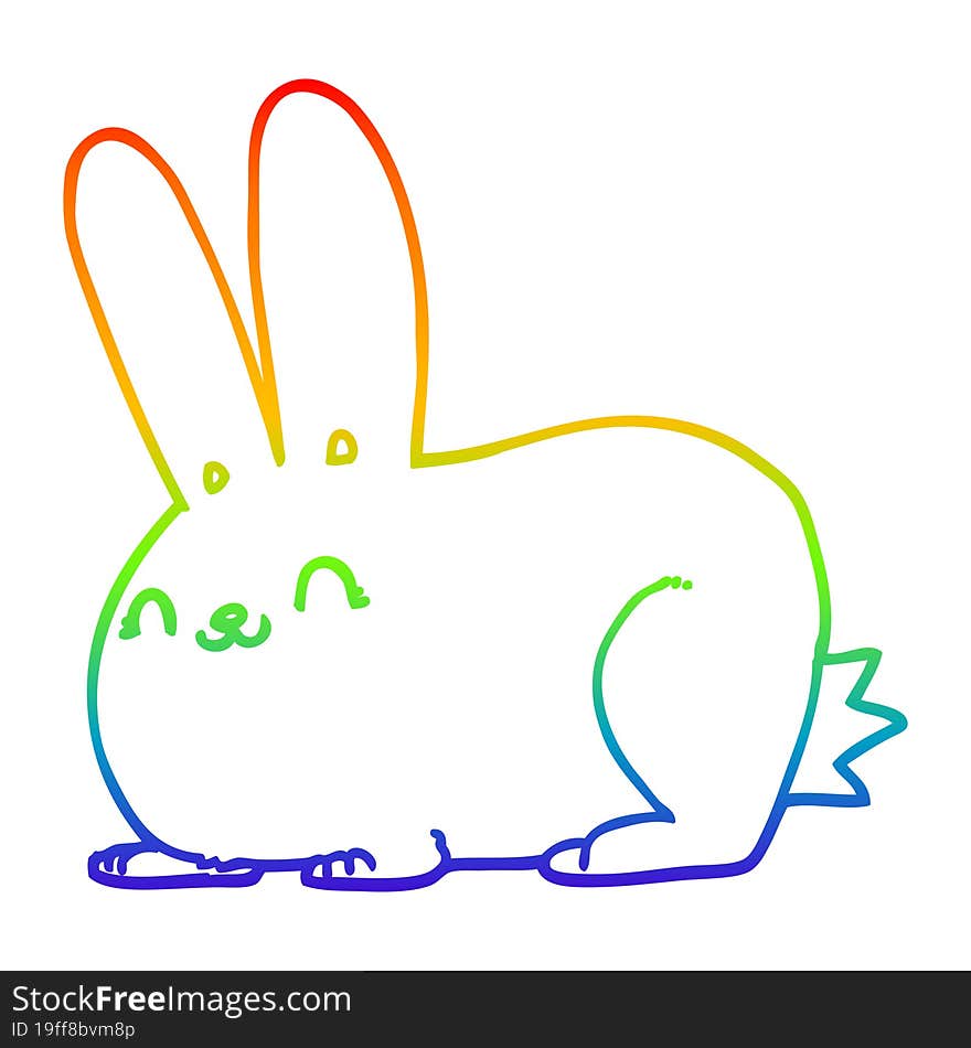 rainbow gradient line drawing of a cartoon rabbit